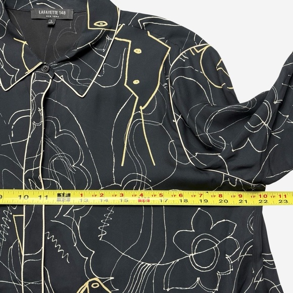 Lafayette 148 Long Sleeve Hidden Button Down Printed Blouse Size L Black Viscose - Picture 4 of 7